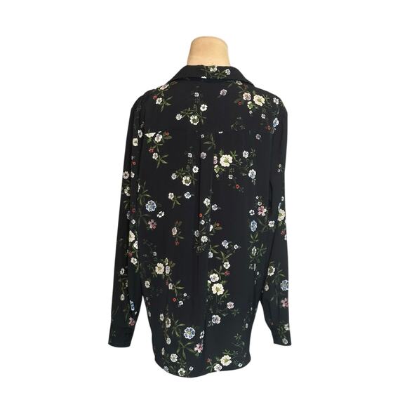H&M black blue floral long sleeves button shirt size 10 - Picture 2 of 13
